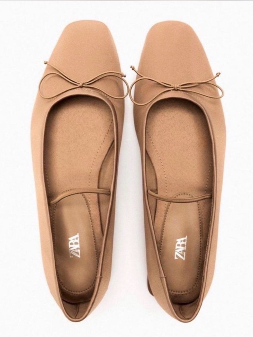 ZARA Nude Ballet Flats with Bow and Strap